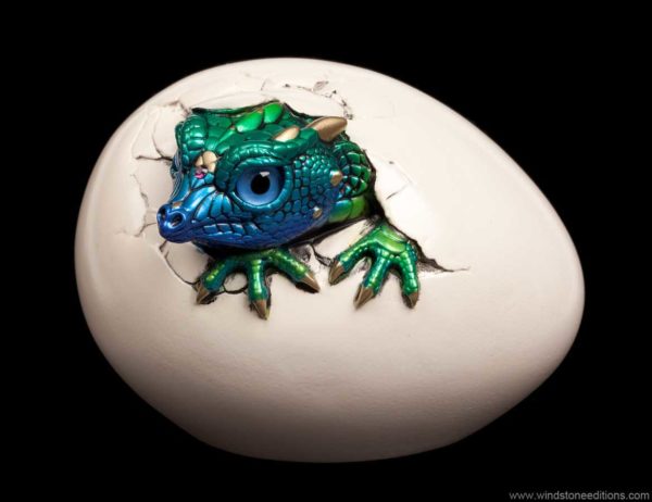 Windstone Editions collectible dragon figurine - Hatching Kinglet Dragon - Emerald Peacock