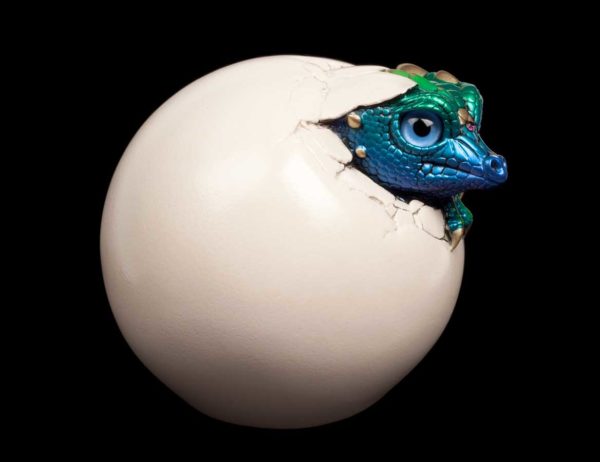 Windstone Editions collectable dragon sculpture - Hatching Kinglet Dragon - Emerald Peacock