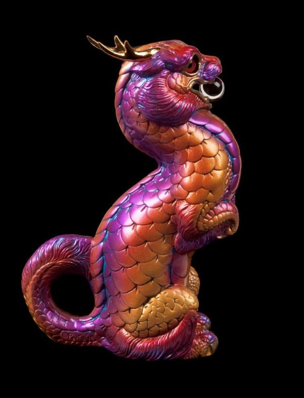 Windstone Editions collectable dragon sculpture - Sitting Young Oriental Dragon - Violet Flame