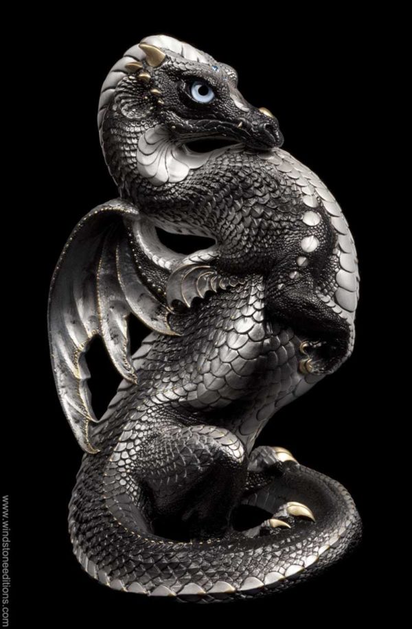 Windstone Editions collectible dragon figurine - Emperor Dragon - Silver (intense black version)