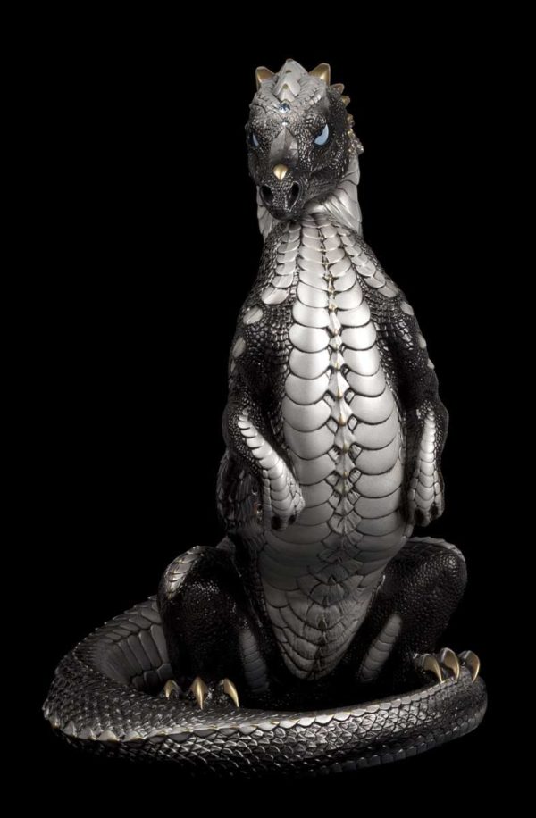 Windstone Editions collectable dragon sculpture - Emperor Dragon - Silver (intense black version)