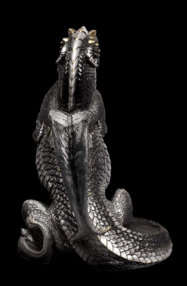 Windstone Editions collectable dragon sculpture - Emperor Dragon - Silver (intense black version)