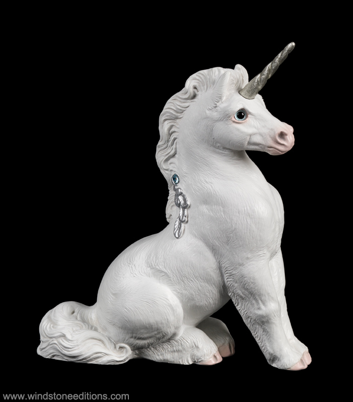 Ponycorn unicorn fantasy figurine in snow white with silver details. Hand-painted collectible sculpture by Windstone Editions