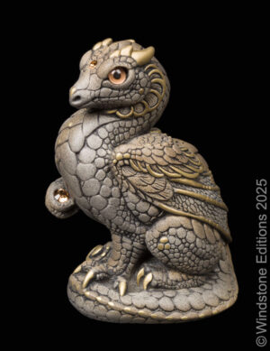Mini Keeper Dragon fantasy figurine. Hand-painted collectable sculpture by Windstone Editions painted in stone color.