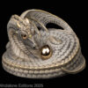 Mother Coiled Dragon fantasy figurine. Hand-painted collectable sculpture by Windstone Editions painted in stone color with a gold plated pewter egg.