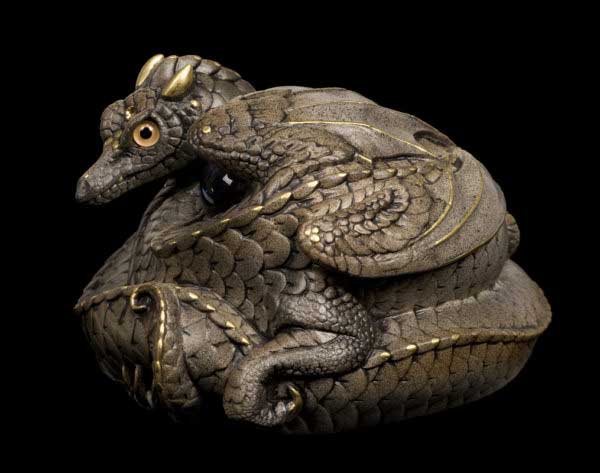 Windstone Editions collectable dragon sculpture - Coiled Dragon - Stone