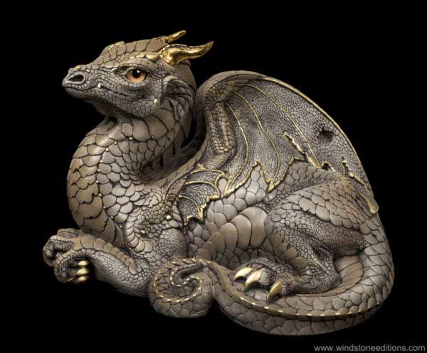 Windstone Editions collectible dragon figurine - Old Warrior Dragon - Stone