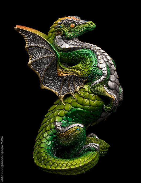 Rising Spectral Dragon fantasy figurine in green and sliver. Hand-painted collectible sculpture by Windstone Editions