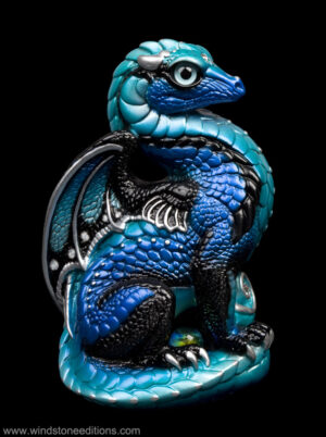 Bantam Dragon fantasy figurine hand-painted in shades of blue and black. Collectable sculpture by Windstone Editions.