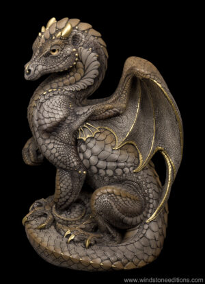 Secret Keeper Dragon fantasy figurine in stone color. Hand-Painted collectible sculpture by Windstone Editions