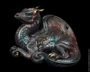 Old Warrior Dragon fantasy figurine hand-painted to look like rusty steel. Collectable sculpture by Windstone Editions