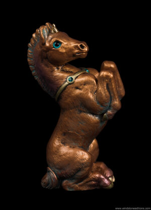 Unicorn Colt fantasy figurine painted to look like tarnished copper. Hand-Painted collectible sculpture by Windstone Editions