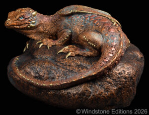 Large Rock Dragon fantasy figurine. Hand-painted collectable sculpture by Windstone Editions painted to look like tarnished copper.