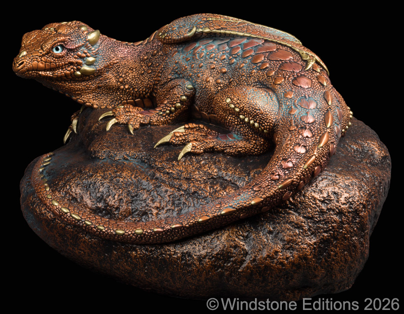 Large Rock Dragon fantasy figurine. Hand-painted collectable sculpture by Windstone Editions painted to look like tarnished copper.