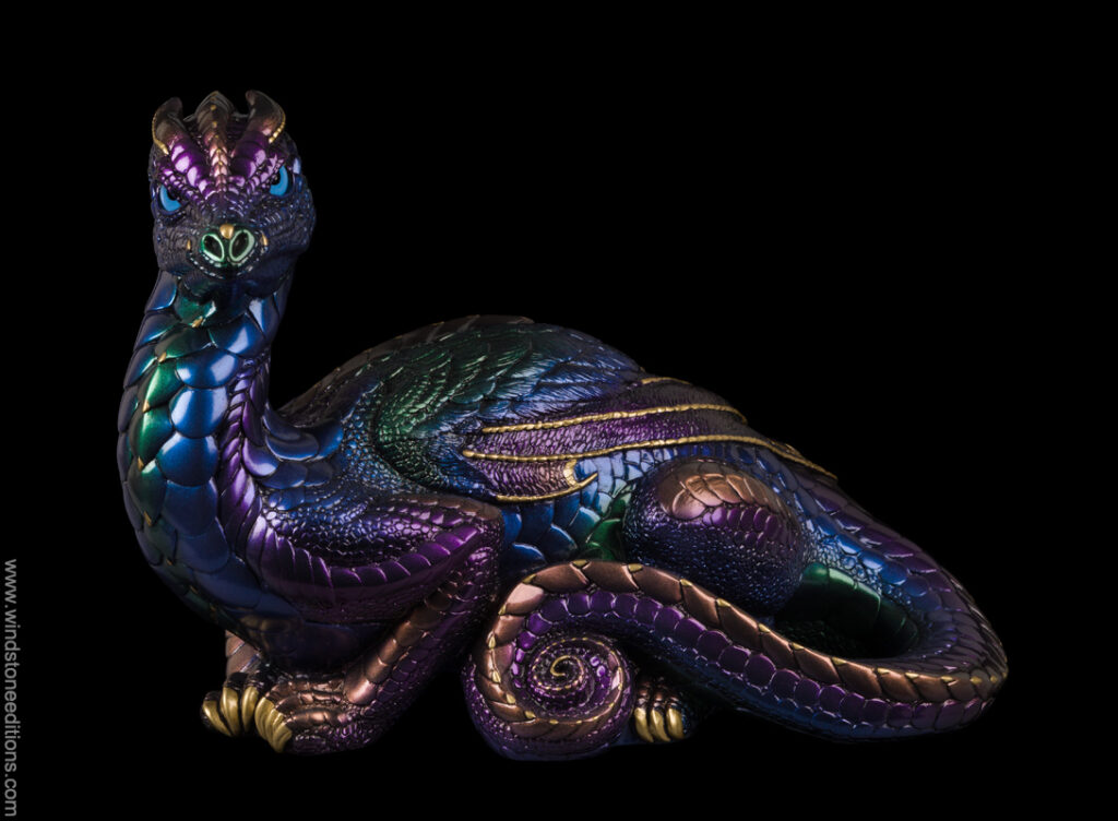 Toaster Dragon fantasy figurine in blue and purple with glass eyes. Hand-painted collectible sculpture by Windstone Editions.