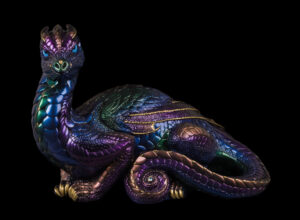Toaster Dragon fantasy figurine in peacock color. Hand-painted collectable sculpture by Windstone Editions.