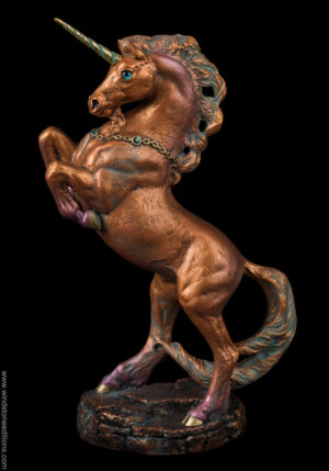 Grand Unicorn fantasy figurine in copper patina color. Hand-painted collectible sculpture by Windstone Editions