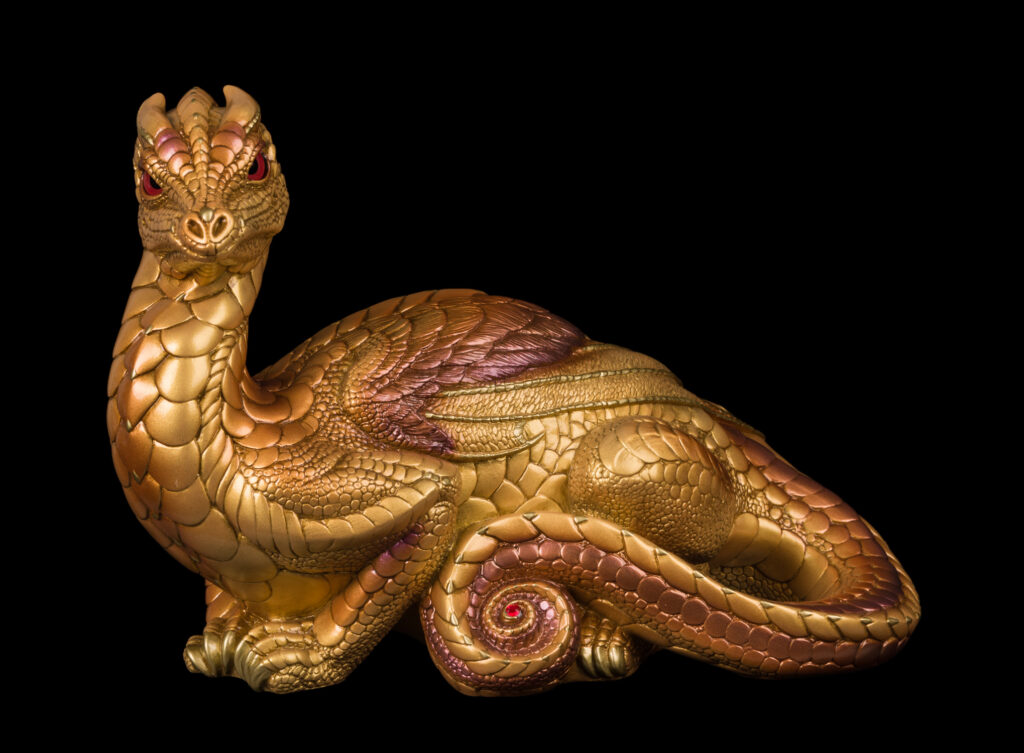 Toaster Dragon fantasy figurine hand-painted in shades of gold. Collectable sculpture by Windstone Editions