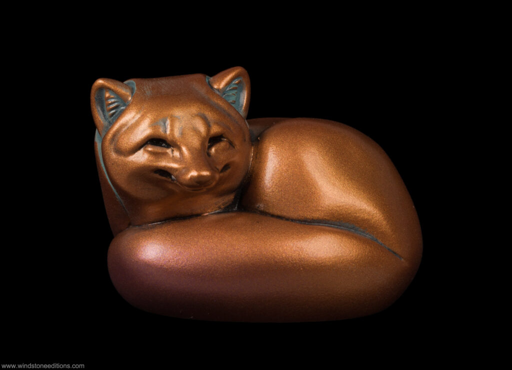 Arctic Fox figurine hand-painted to look like copper. Collectable sculpture by Windstone Editions