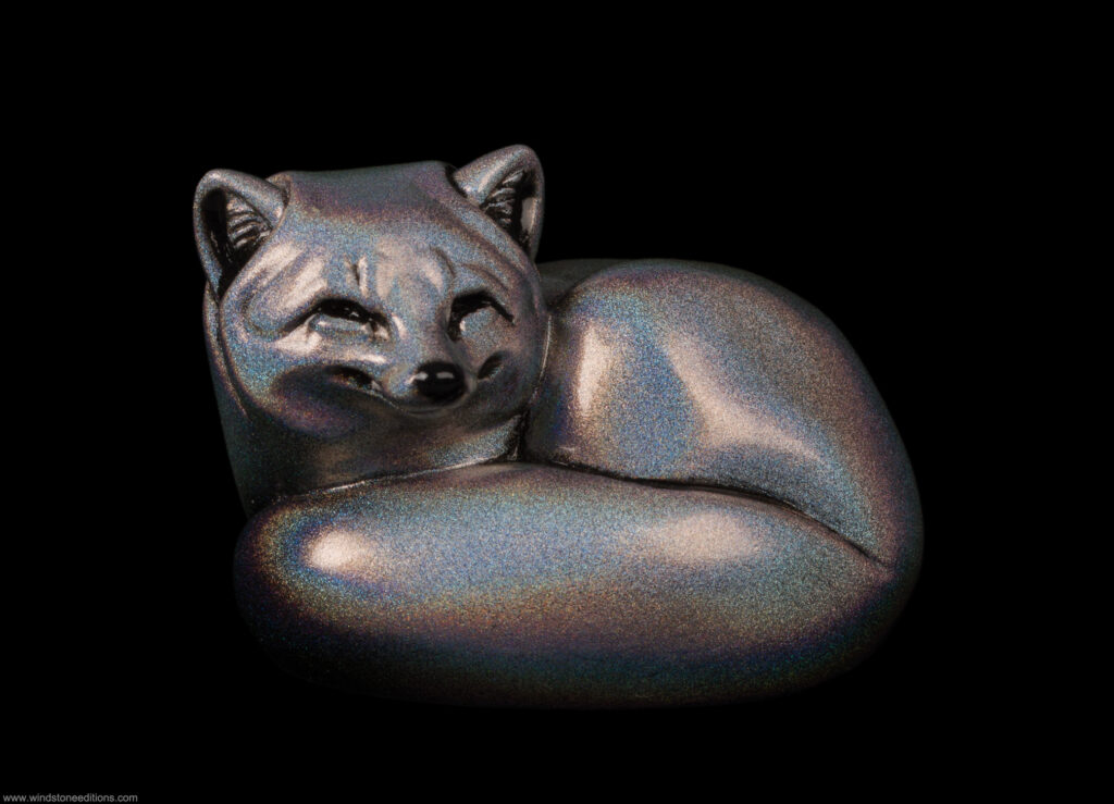 Rainbow sparkle arctic fox fantasy figurine. Hand-painted collectable sculpture by Windstone Editions