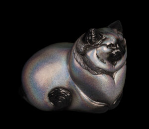 Fat Pebble Cat fantasy figurine hand-painted in rainbow sparkle. Collectable sculpture by Windstone Editions