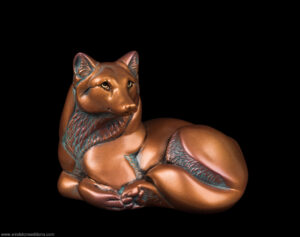 Wolf figurine painted to look like Copper. Collectable hand-painted sculpture by Windstone Editions