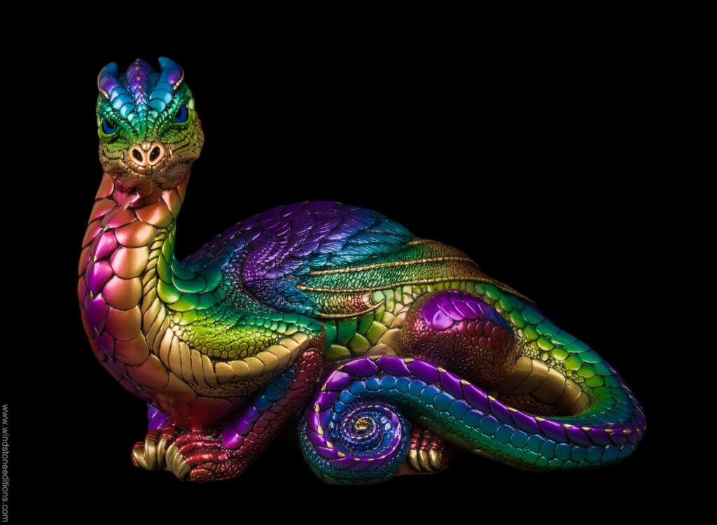 Toaster Dragon fantasy figurine. Hand-painted collectable sculpture in rainbow colors by Windstone Editions