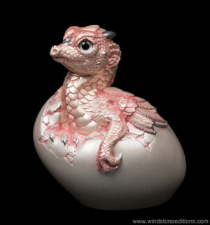 Hatching Empress Dragon fantasy figurine. Hand-painted collectable sculpture by Windstone Editions in shell pink.