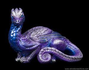 Toaster Dragon fantasy figurine hand-painted in tanzanite lavender. Collectable sculpture by Windstone Editions.