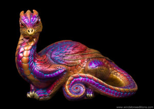Toaster Dragon fantasy figurine hand-painted in shades of gold, blue, and violet. Collectable sculpture by Windstone Editions.