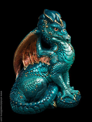 Male Dragon fantasy figurine hand-painted in teal and copper Atlantis color. Collectable sculpture by Windstone Editions