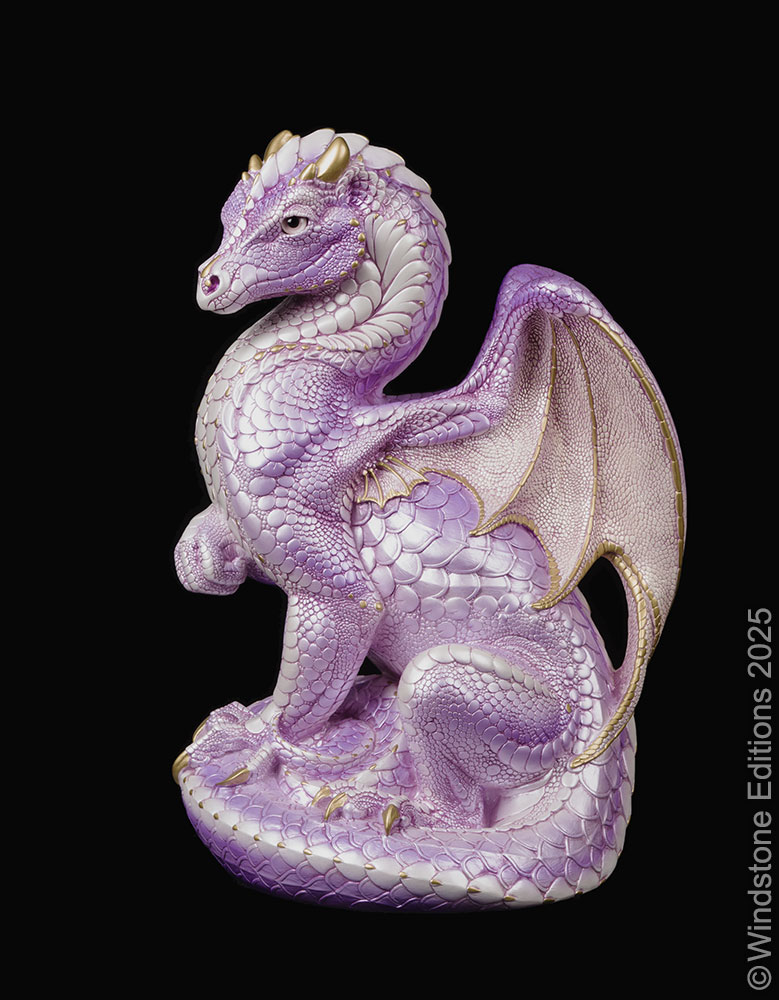 Secret Keeper dragon fantasy figurine. Lavender colored Hand-painted collectable sculpture by Windstone Editions.