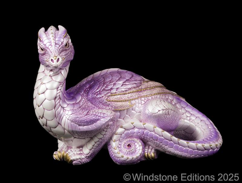 Toaster Dragon fantasy figurines. Hand-painted collectable sculpture by Windstone Editions in lavender.