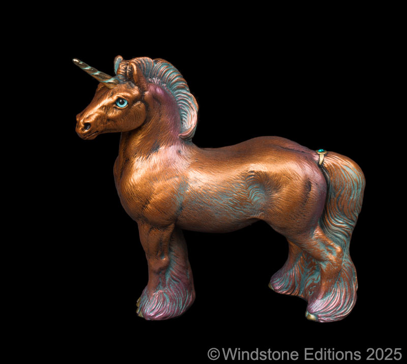Standing Ponycorn fantasy figurine. Hand-painted collectable sculpture by Windstone Editions in copper patina color