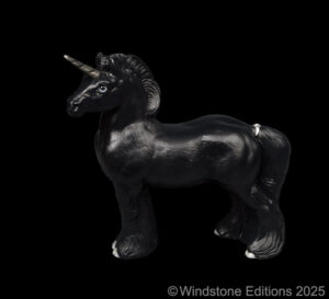 Standing Ponycorn fantasy figurine. Hand-painted collectable sculpture by Windstone Editions in jet black with silver trim.