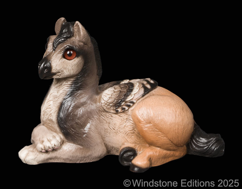 Hippogriff Colt fantasy figurines. Hand-painted collectable sculpture by Windstone Editions in natural browns and grays.