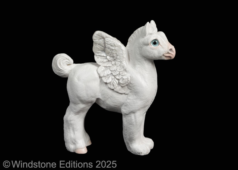 Standing Hippogriff Colt fantasy figurine. Hand-painted collectable sculpture by Windstone Editions in snow white.