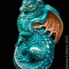 Young Dragon fantasy figurine. Hand-painted collectable sculpture by Windstone Editions in teal and copper.