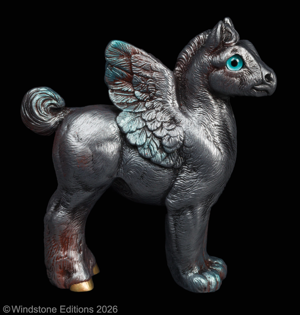 Standing Hippogriff Colt fantasy figurine. Hand-painted collectable sculpture by Windstone Editions painted to look like rusty steel.