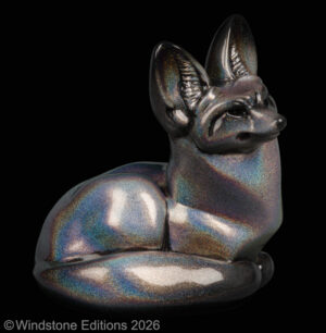 Bat Eared Pebble Fox Rainbow Sparkle fantasy animal figurine. Hand-painted collectable sculpture by Windstone Editions