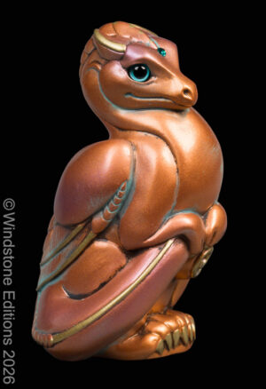 Pebble Rising Loaf Dragon fantasy figurine. Hand-painted collectable sculpture by Windstone Editions painted to look like tarnished copper.