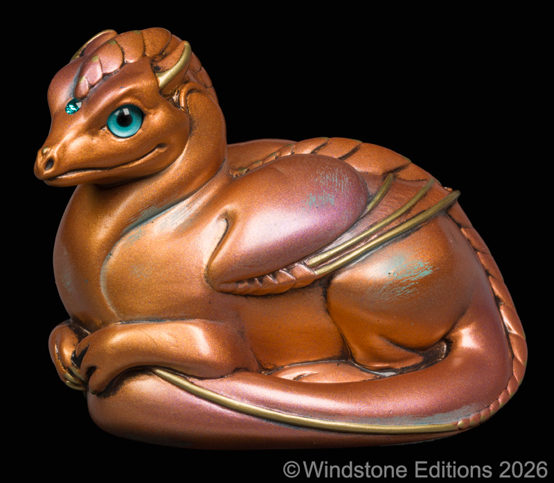 Pebble Loaf Dragon fantasy figurine. Hand-painted collectable sculpture by Windstone Editions painted to look like tarnished copper.