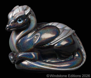 Pebble Loaf Dragon fantasy figurine. Hand-painted collectable sculpture by Windstone Editions in rainbow sparkle.