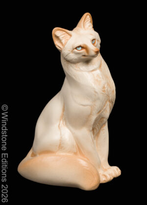 Sitting Grey Fox fantasy animal figurine. Hand-painted collectable sculpture by Windstone Editions painted ivory color.