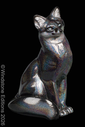 Sitting Grey Fox Rainbow Sparkle fantasy animal figurine. Hand-painted collectable sculpture by Windstone Editions.