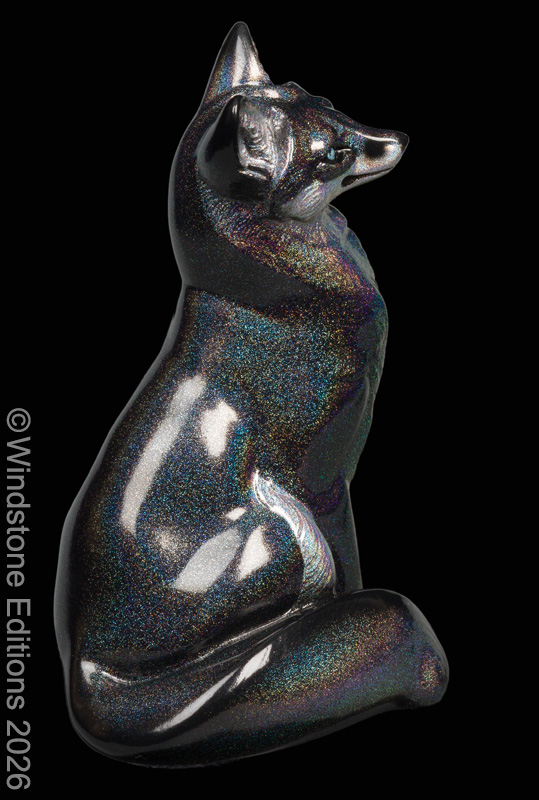 Sitting Grey Fox Silver Rainbow Sparkle Pic3