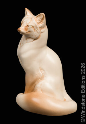 Sitting Red Fox Ivory color fantasy animal figurine. Hand-painted collectable sculpture by Windstone Editions painted in ivory color.