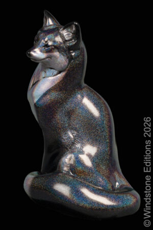Sitting Red Fox Rainbow sparkle fantasy animal. Hand-painted collectable sculpture by Windstone Editions