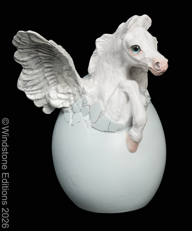 Hatching Pegasus Snow White fantasy figurine. Hand-painted collectable sculpture by Windstone Editions