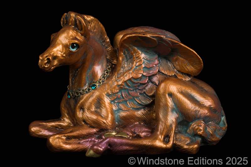 Baby Pegasus fantasy figurine Hand-painted to look like tarnished copper. Collectable sculpture by Windstone Editions